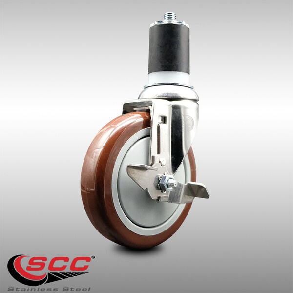 Service Caster 5 Inch 316SS Maroon Polyurethane Swivel 1-7/8 Inch Expanding Stem Caster Brake SCC-SS316EX20S514-PPUB-MRN-TLB-178 - main